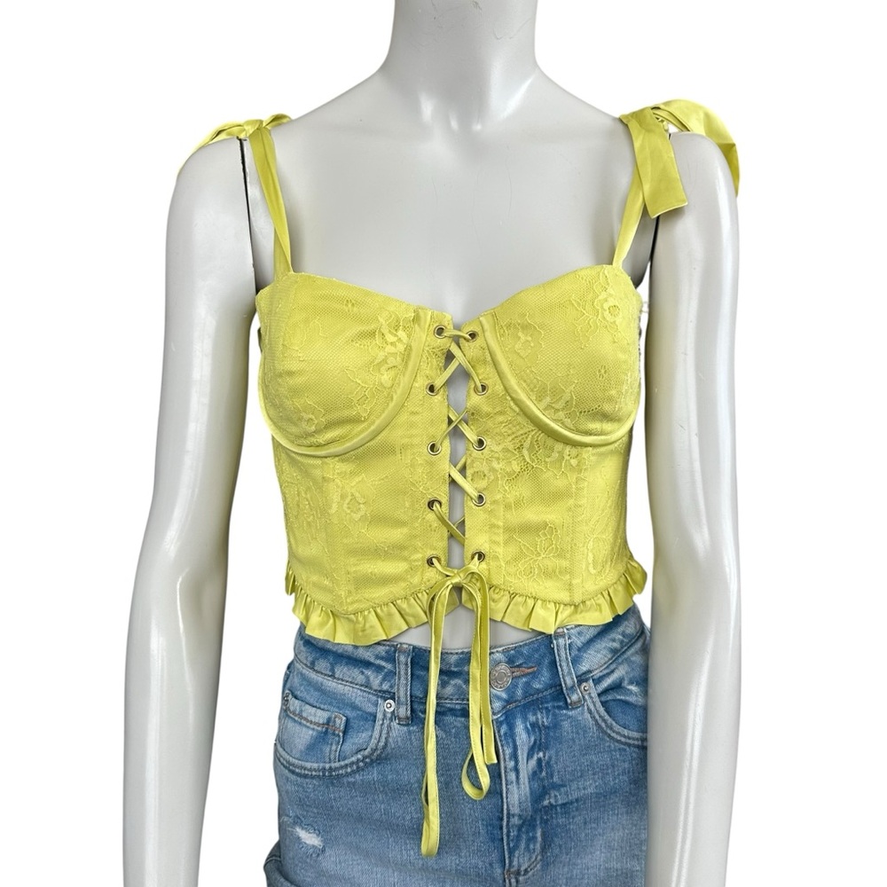 Revolve Majorelle Lyla Lace Bustier Corset Top in Lemon Yellow Size Medium